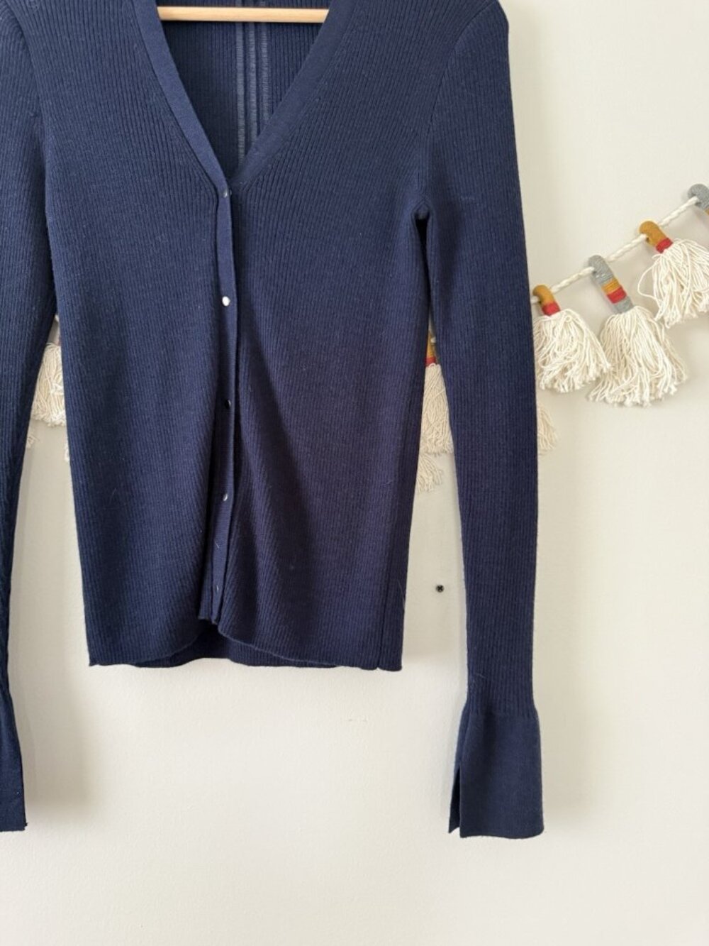 Madewell Merino Wool Silk Blend Ribbed Knit Cardigan Navy Feminine Minimalist S - Picture 9 of 10